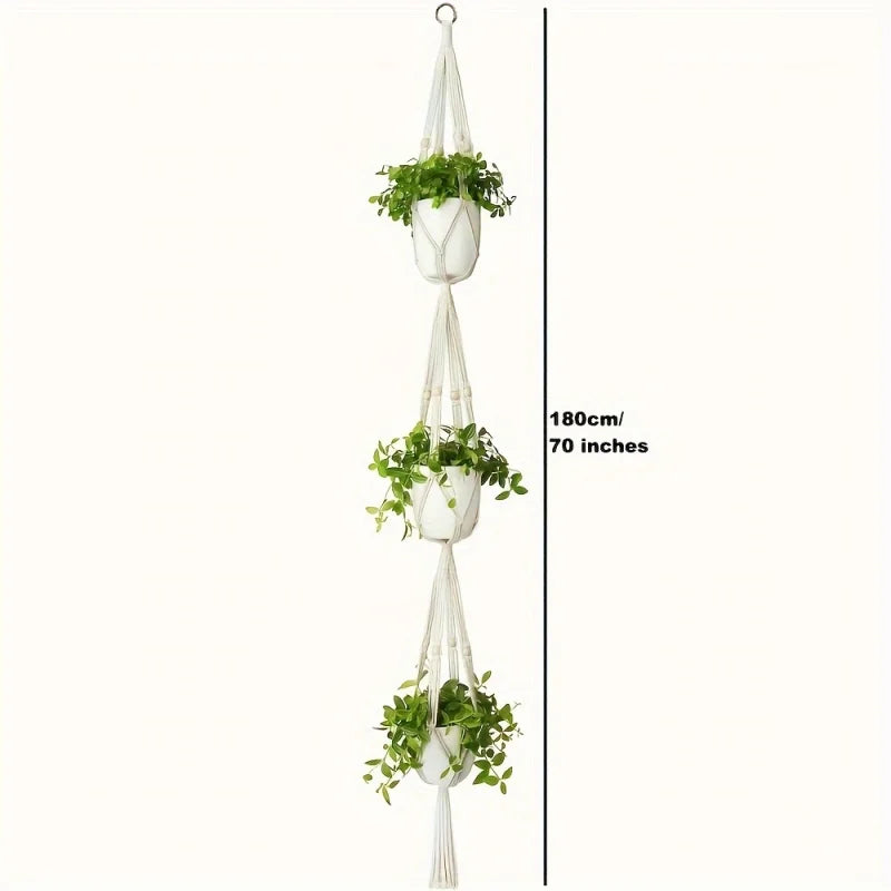 pendant plante macramé suspendu bohème pots blancs corde coton 180cm extérieurintérieur