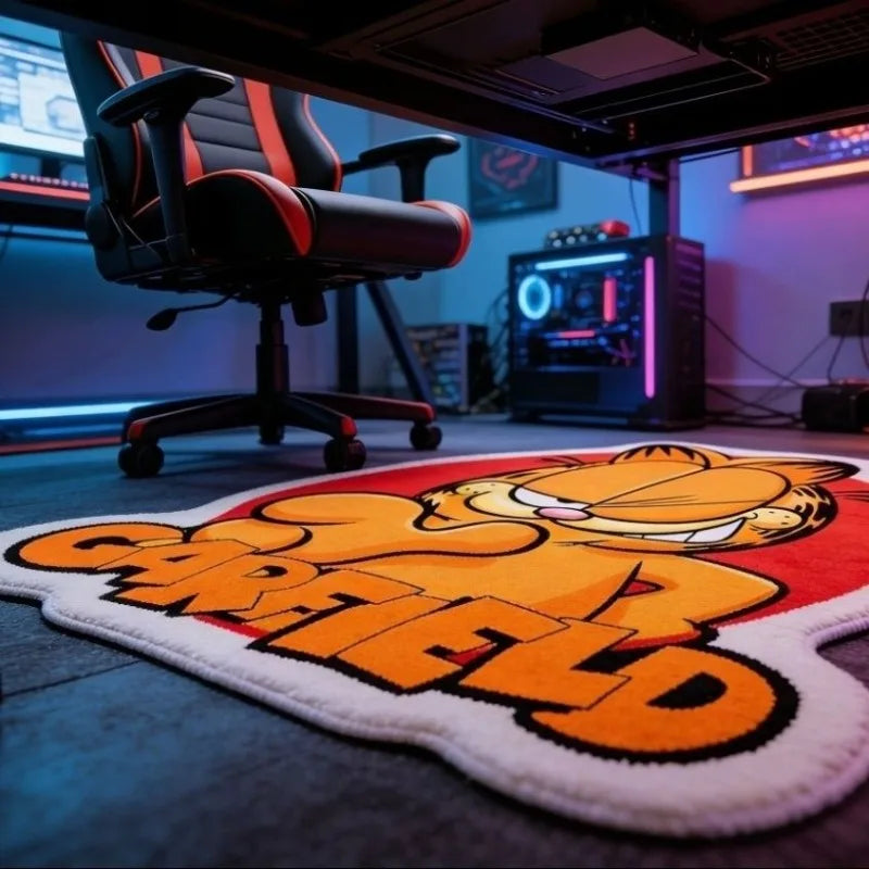 tapis garfield dessin animé orange rouge pelucheux cartoon chambre enfant décoration imitation coton