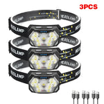 lampe frontale noire rayures jaunes led motion sensor ceinture ajustable camping