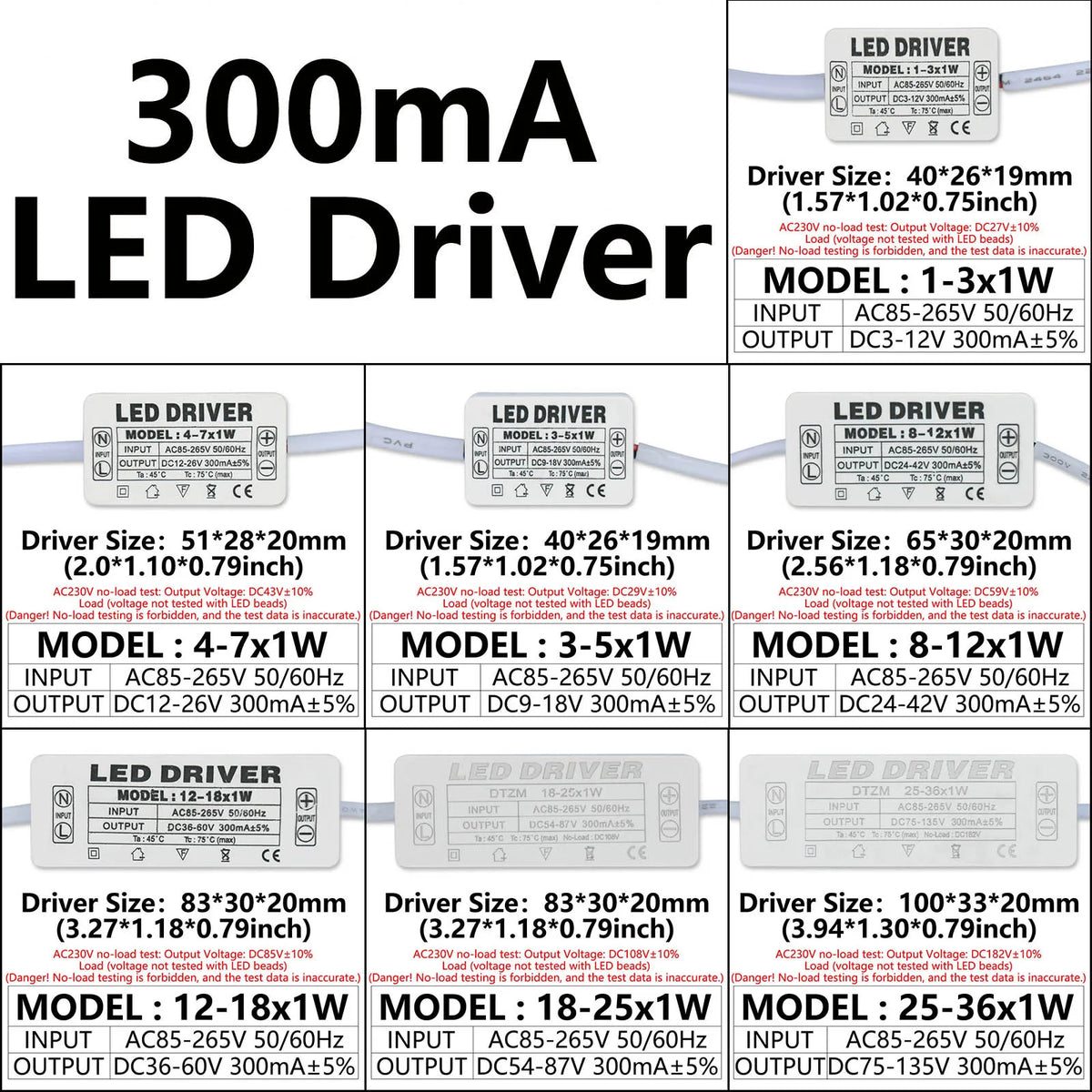 transformateur alimentation led 250ma 300ma 12v 24v 36v isolation stable électronique blanc connecteurs