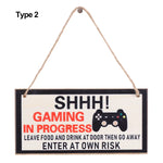 plaque décorative bois graphique texte jeu manette humoristique corde noire bleue adolescente chambre
