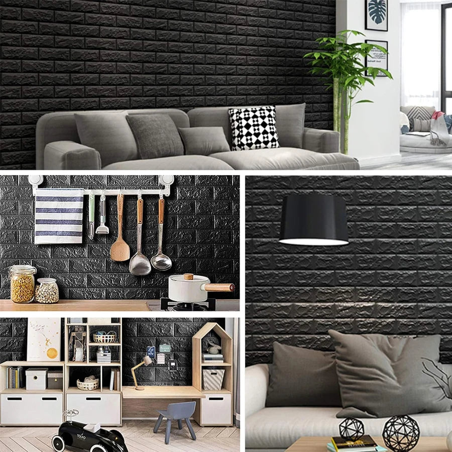 papier peint moderne adhésif brique noire décoration mur intérieur salle bain 10 pièces 20