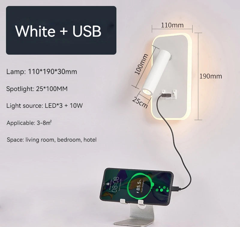 applique murale led noir orientable usb ambiance chambre étude entrée moderne minimaliste