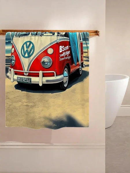 serviette bain polyester absorption rapide serviette vintage bus vw palmiers planches surf plage bleu