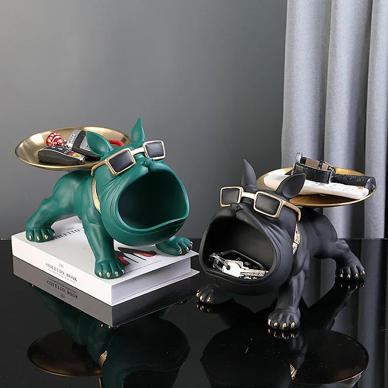 statue bulldog résine plateau rangement décoration maison lunettes collier moderne humoristique