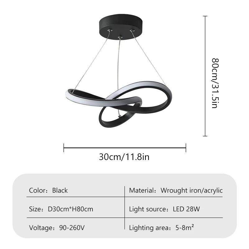 lampe suspendue moderne anneau entrelacés noir blanc doré 249 2000lm