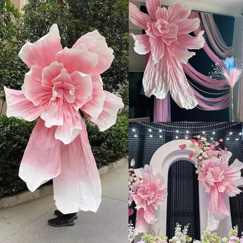 fleurs décoratives papier rose mariage extérieures romantiques semi transparentes 100cm