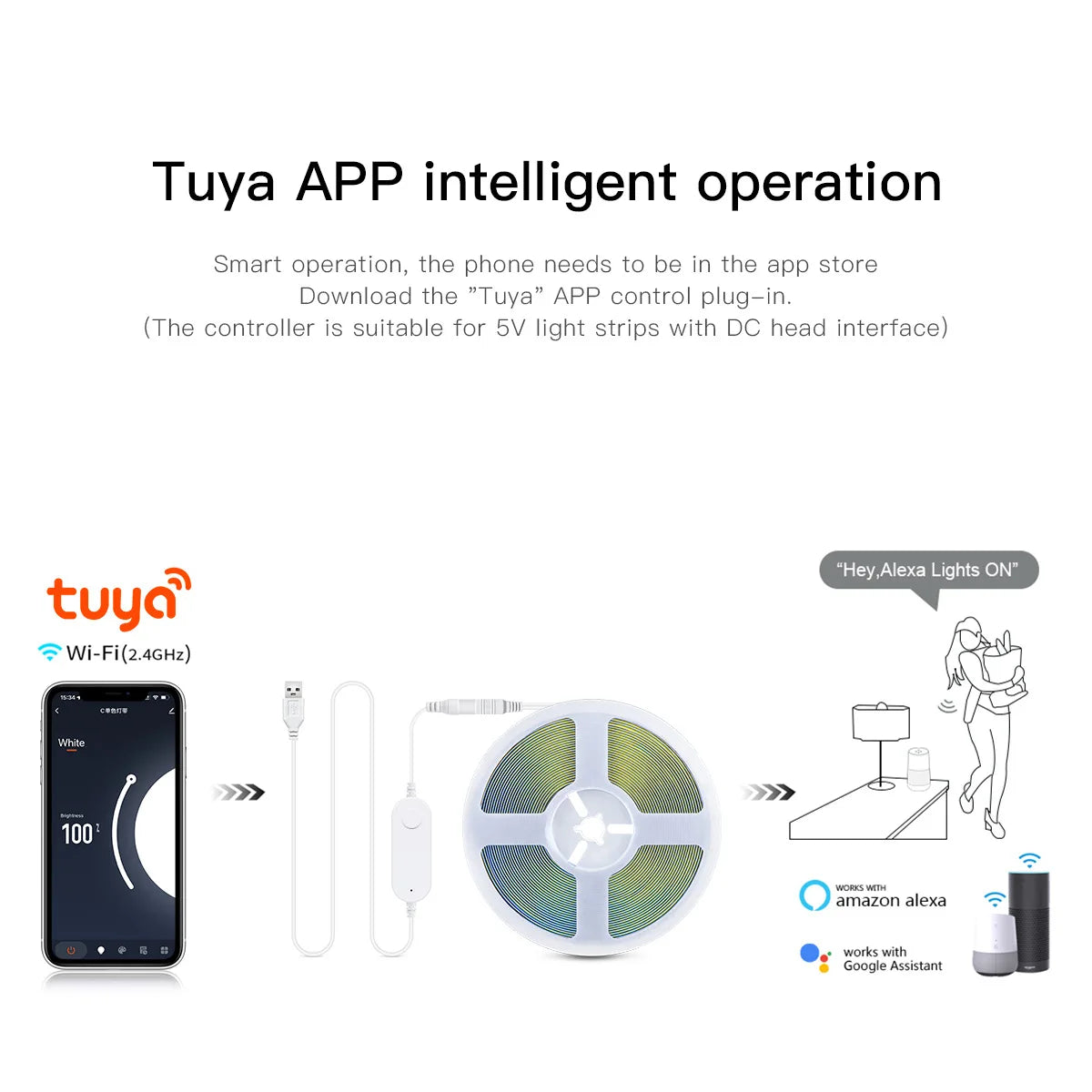 contrôleur led prise usb bluetooth wifi blanc moderne adhésif tactile câble intelligent réglable alexa