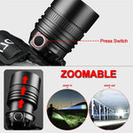lampe frontale led rechargeable camping chasse pêche ceinture ajustable mode zoom réglage luminosité moderne