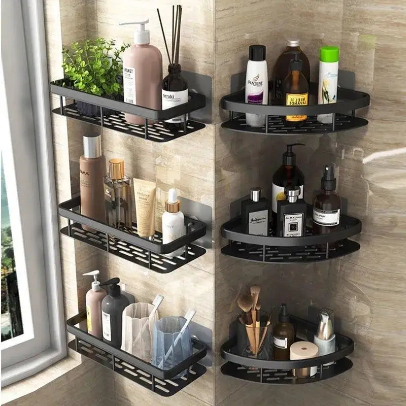 étagère salle bain adhésive noire moderne support rangement triangle porte savon panier douche étanche