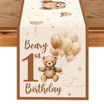 nappe anniversaire oursons ballons étoiles lunes feuilles dorées première année enfants décoration table festive