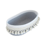 panier rangement tissu coton blanc franges boho chic savon parfum téléphone bougie