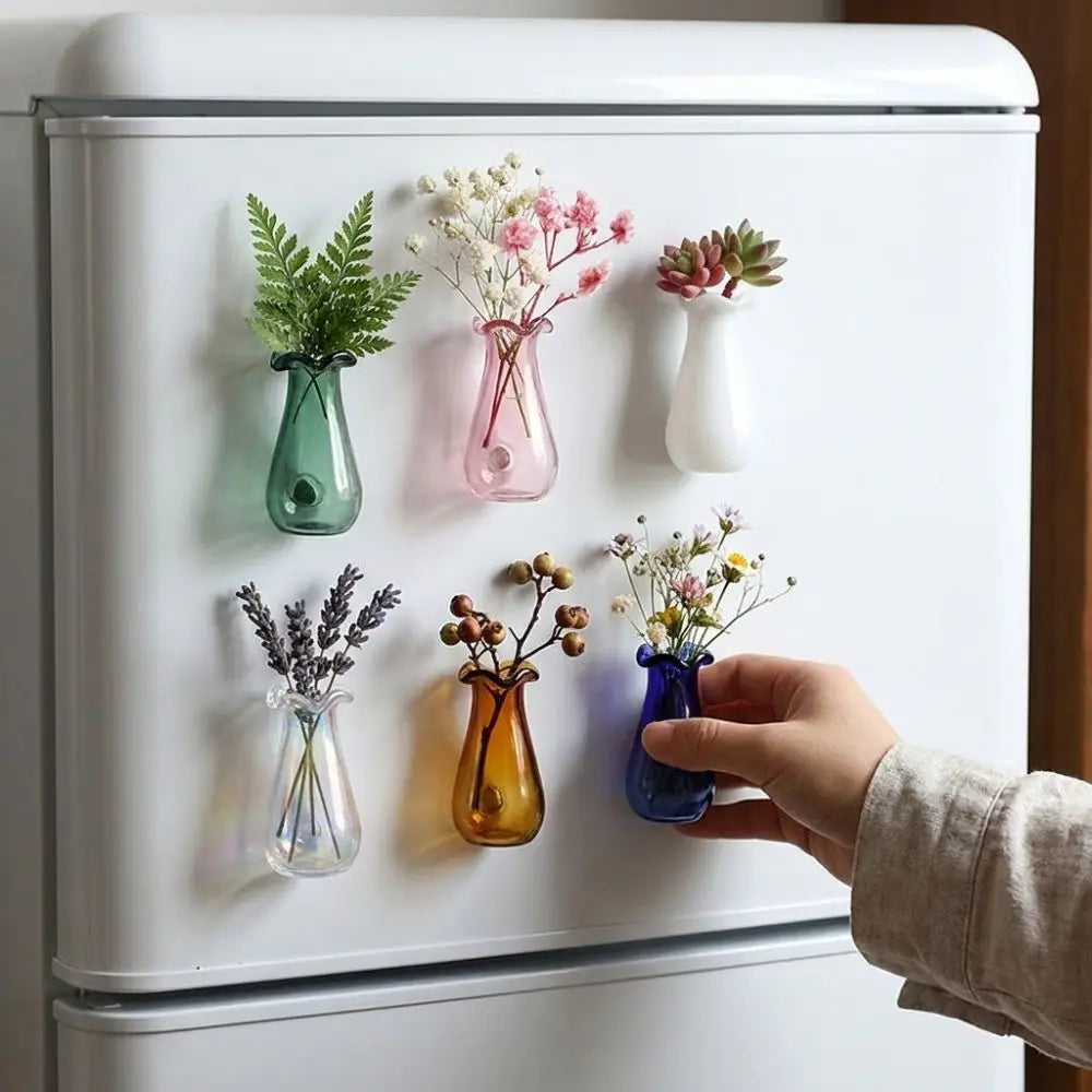 décoration réfrigérateur aimants vases transparents couleurs variées minimaliste modernes fleurs séchées