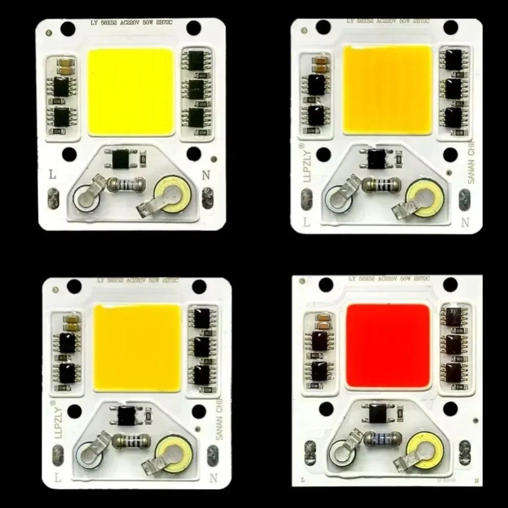 ampoule led cob 50w ac 220v blanc jaune rouge extérieure spotlight technologie circuits imprimés