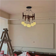 Lustre LED géométrique en bois crème effet bulle pour chambre parentale, décoration minimaliste vintage