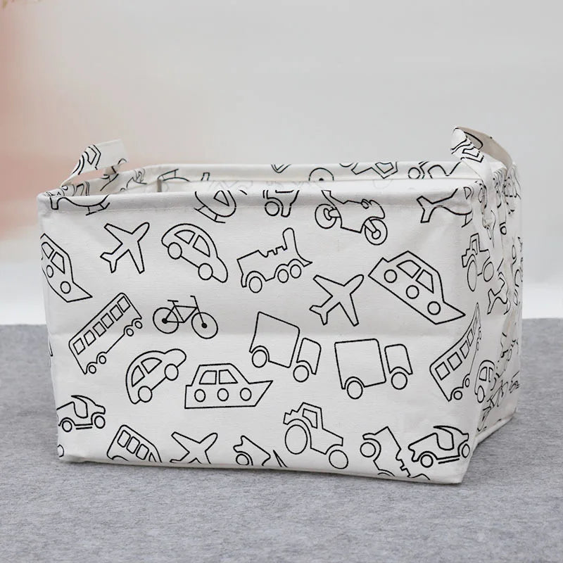 boîte rangement pliable tissu lin motif animaux moderne blanc marron gris vert