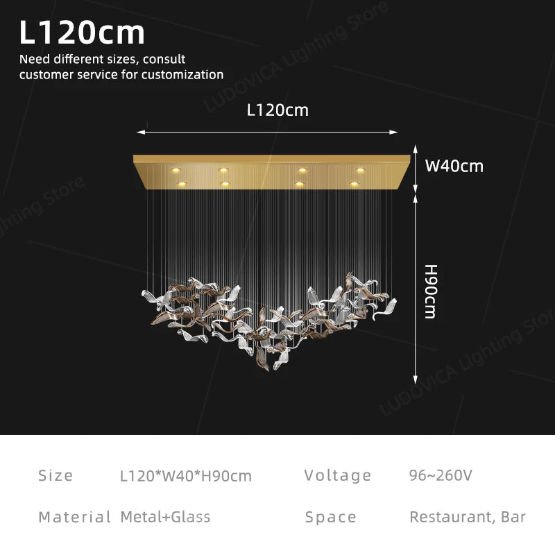 suspension lumineuse contemporaine transparente dorée élégante 120cm 170cm 200cm led 3000k 4000k 6000k