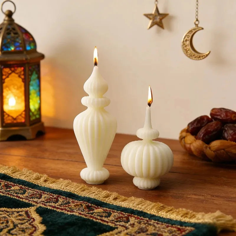 bougies aromathérapie blanches rayures architecturales classiques opaques İslam festival decoration
