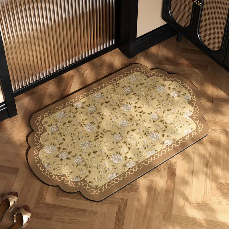 tapis sol antidérapant imperméable résistant bactéries diatomée fleurs floral beige rouge vert bleu