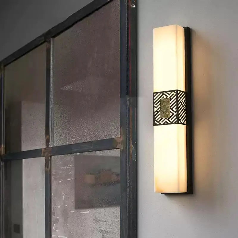 lampe murale moderne acier inoxydable blanc noir texture marbrée motif géométrique led 45cm 12cm