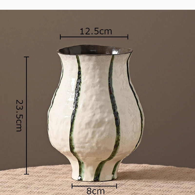vase moderne peinture abstraite blanc bleu vert jaune artisanal fleur table decoration piece
