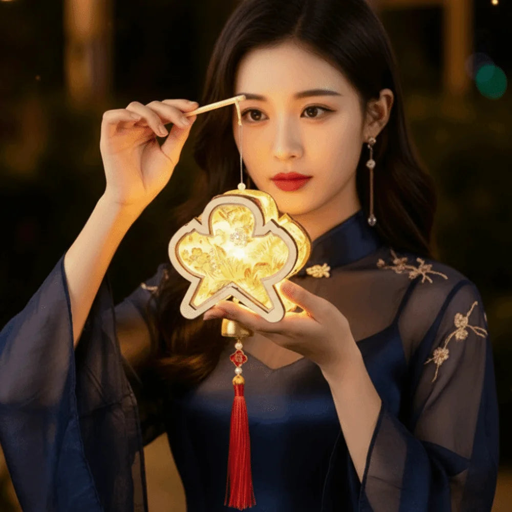 lampe suspendue artisanale or blanc rouge ornements floraux motifs géométriques cloche pompon anniversaire noël
