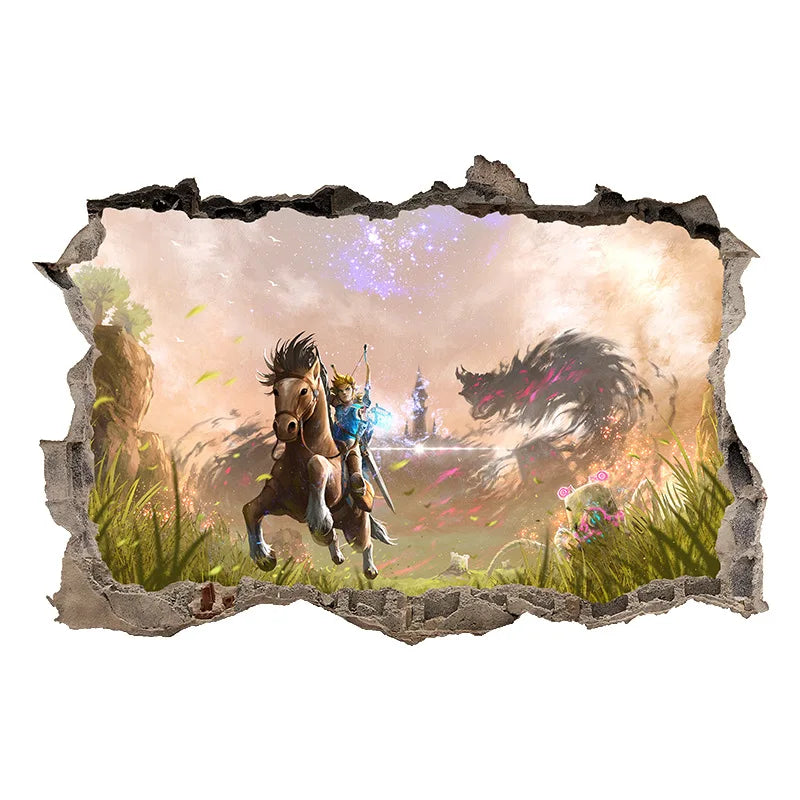 sticker mural 3d dessin animé paysages personnages fantastiques opaques adhésifs chambre bleu vert gris