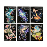 autocollants muraux abstraits papillons fleurs galaxie modernes bleus violets dorés noirs