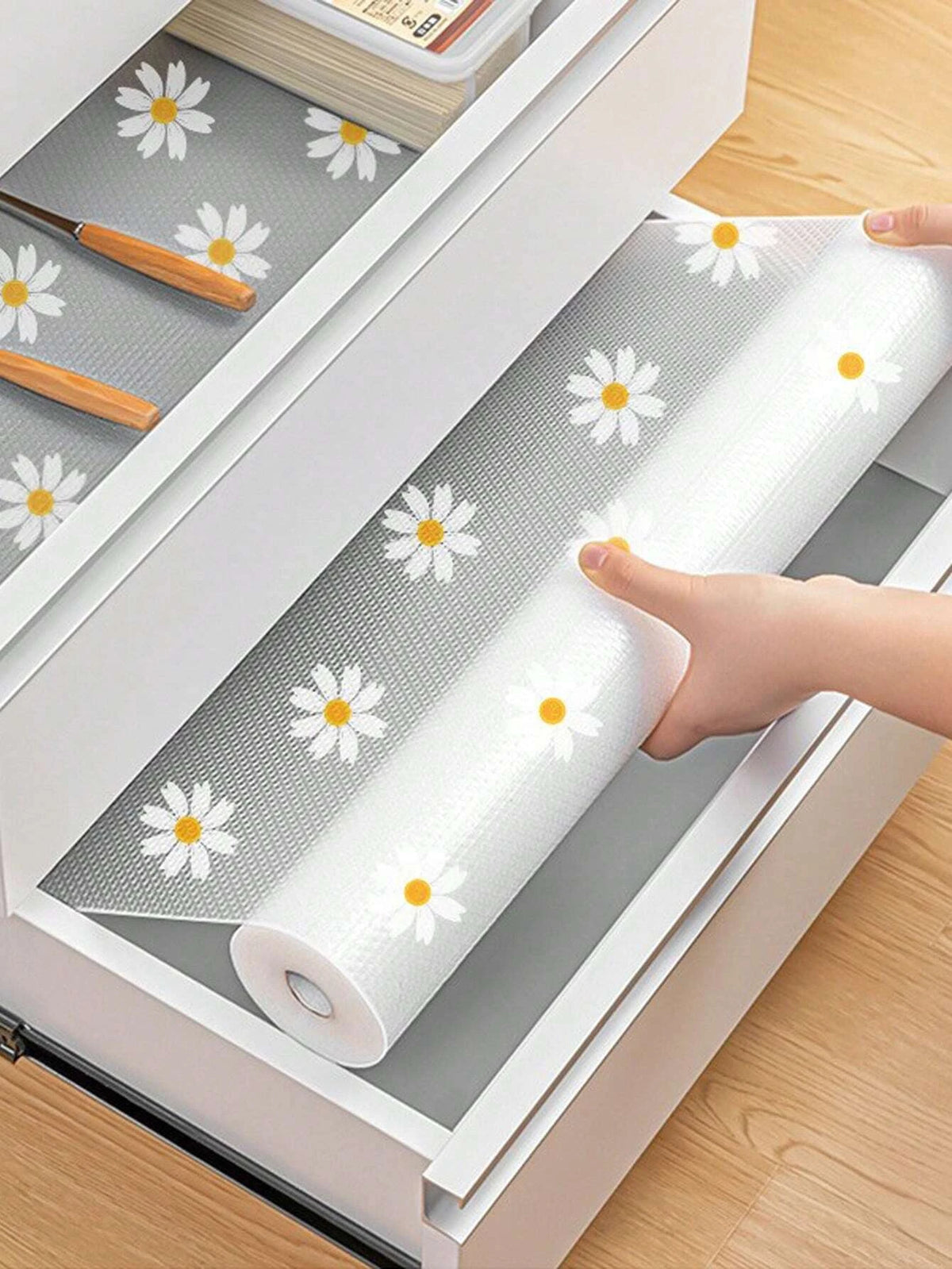 tapis protection meuble gris fleurs anti dérapante moderne 100cm 30cm eva adhésif