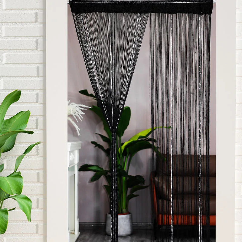 rideau franges noir argenté semi transparent moderne chambre cuisine decoration