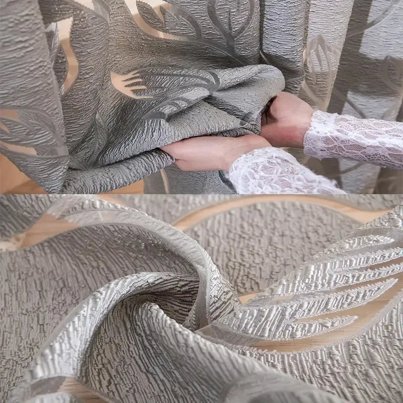 rideau gris moderne motif feuilles élégant maison hôtelpaque opacité inclusion polyester