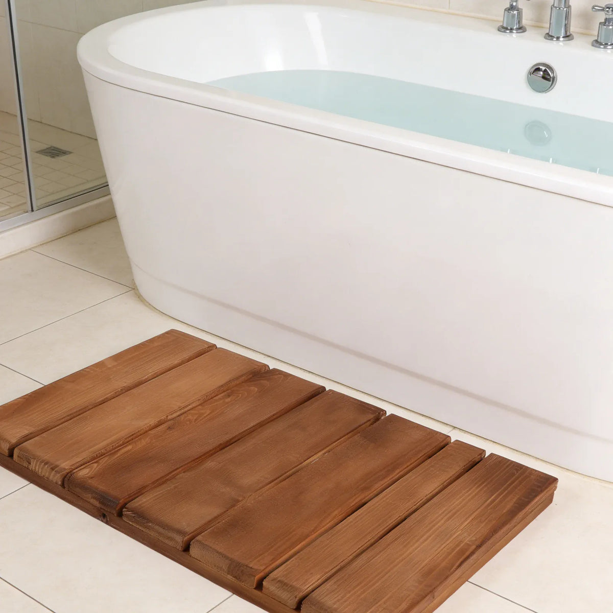 tapis bain antidérapant bois marron lignes horizontales moderne secoueur rapide