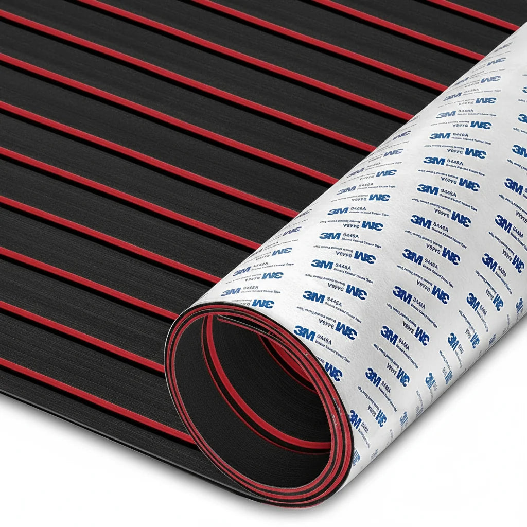 tapis sol bateau mousse EVA rayures horizontales adhésif 3M résistant eau moderne marron clair