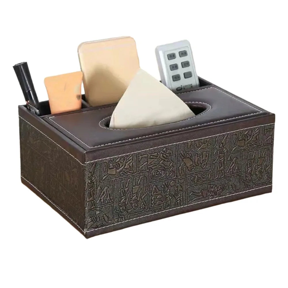boîte mouchoirs simili cuir noire classique compartiments rangement télécommande objetos divers