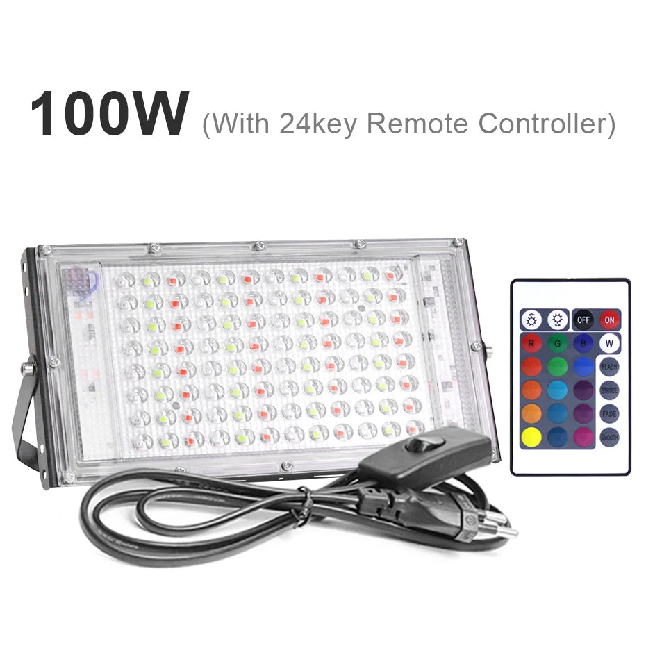 projecteur led rgb extérieur ip65 moderne télécommande 24touches 50w 100w 300w ledspotlight