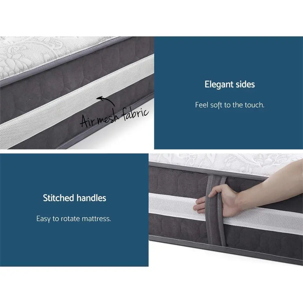 matelas ressorts ensachés 30cm moelleux mousse haute densité tissu floral moderne gris blanc