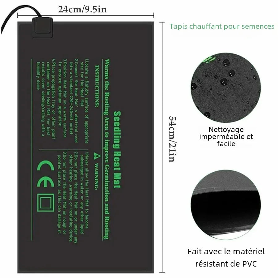 tapis chauffant semences noir clips hydroponie 7w 18w 45w 105w pvc instructions
