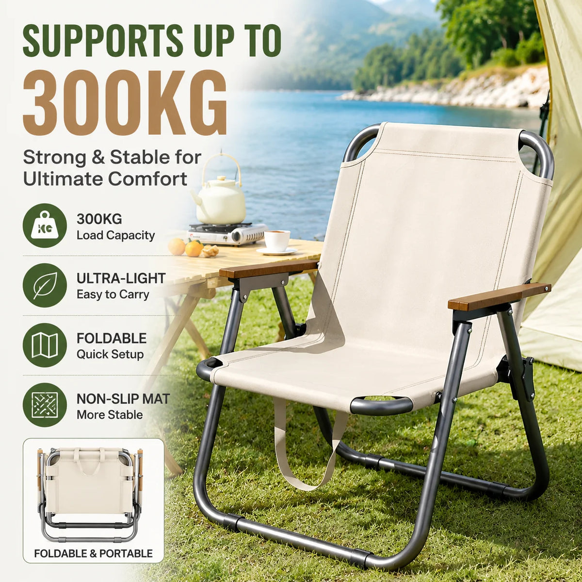 chaise pliable moderne portable beige tissu oxford camping pique nique plage pêche ultra légère