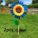décoration extérieure fleur artificielle jaune rouge bleu vert rayonnante pétale verte tringle jardin cour