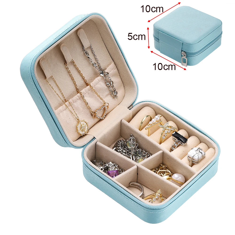 boîte bijoux simili cuir moderne compartiments noir vert rose clair orange fermeture éclair portable