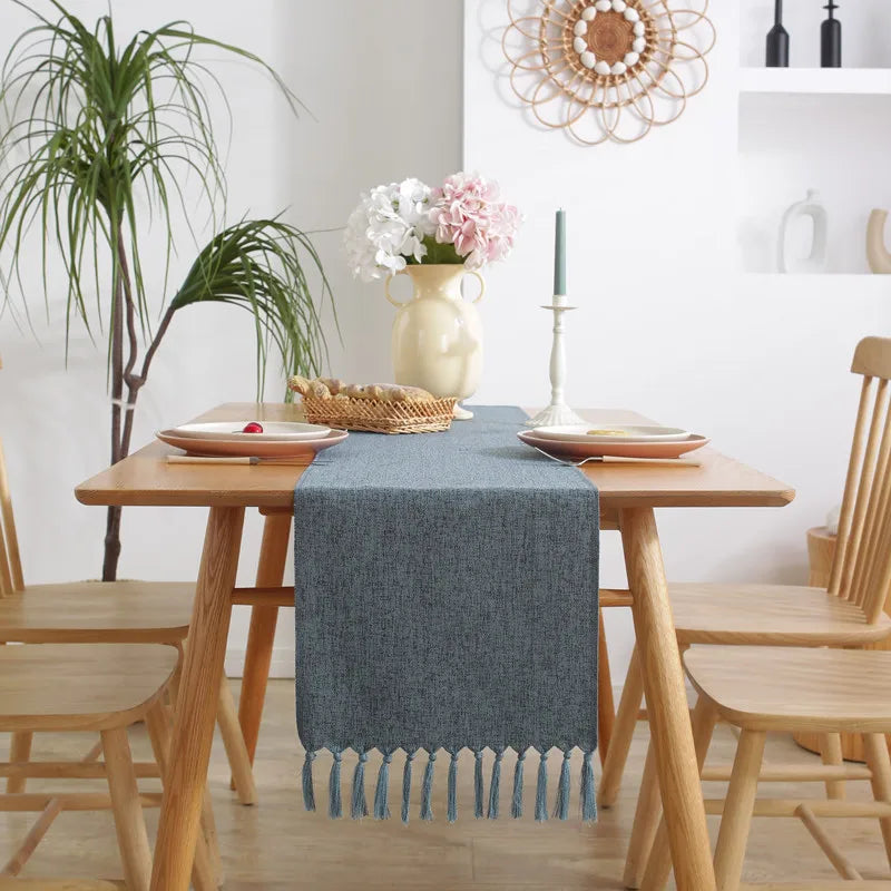 chinois table chemin marron lin texture classique tassel doré