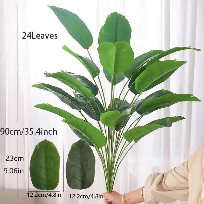 plantes artificielles arbres deco feuilles bananier vertes intérieur extérieur 90cm 24feuilles sol tige large