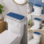 couvre seize toilette brodé bleu marine blanc élégant classique tissu épais plis franges