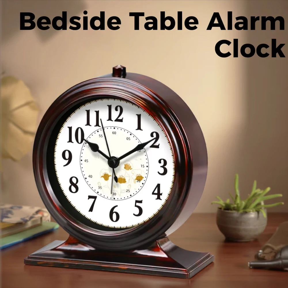 horloge table quartz aiguille classique noir blanc chiffres romains cadre bois opaque chambre salon