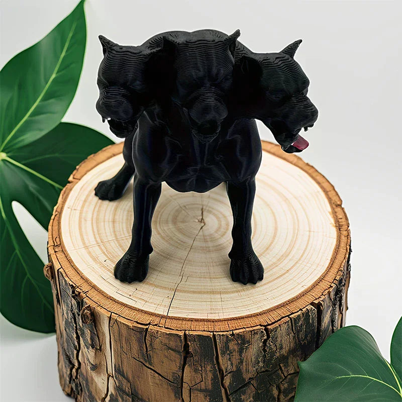 figurine chien trois têtes cerbère noir texturé 3d mythologique fantastique décoration maison