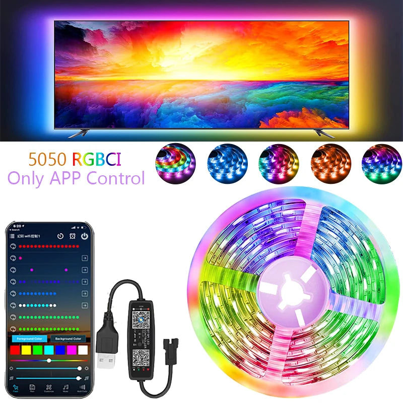 ruban led multicolore rayures horizontales adhésif controle application mobile led 5050 ws2812bRGBO