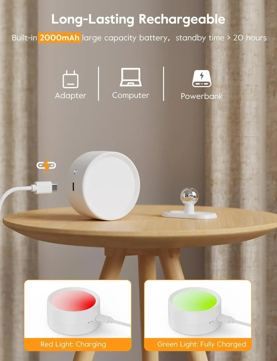 Spot LED rechargeable moderne blanc rond lisse télécommande adhésif aimant charge Type