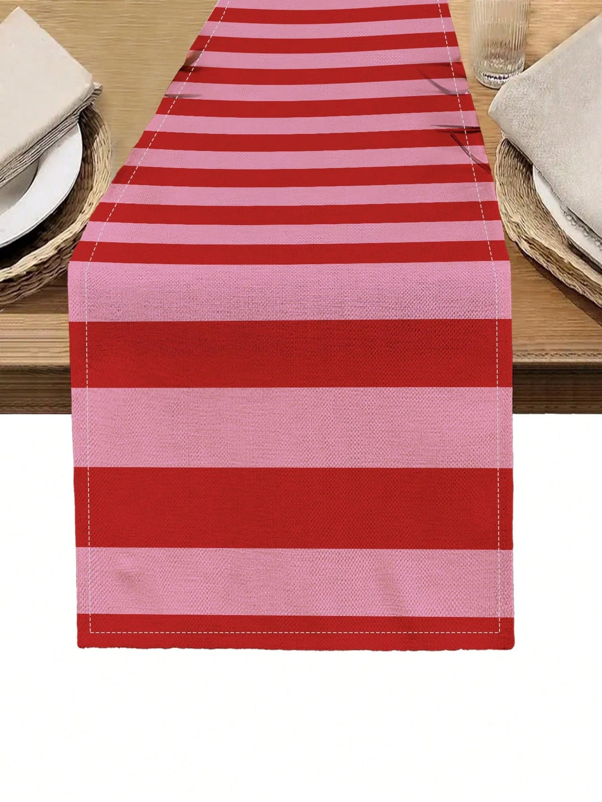nappe rouge rose rayures moderne scandinave décoration table cuisine restaurant événements polyester