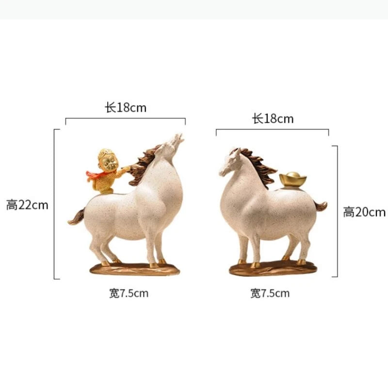 statues chevaux décoratives asiatiques blanc orange figurines humaines petits ornements dorés