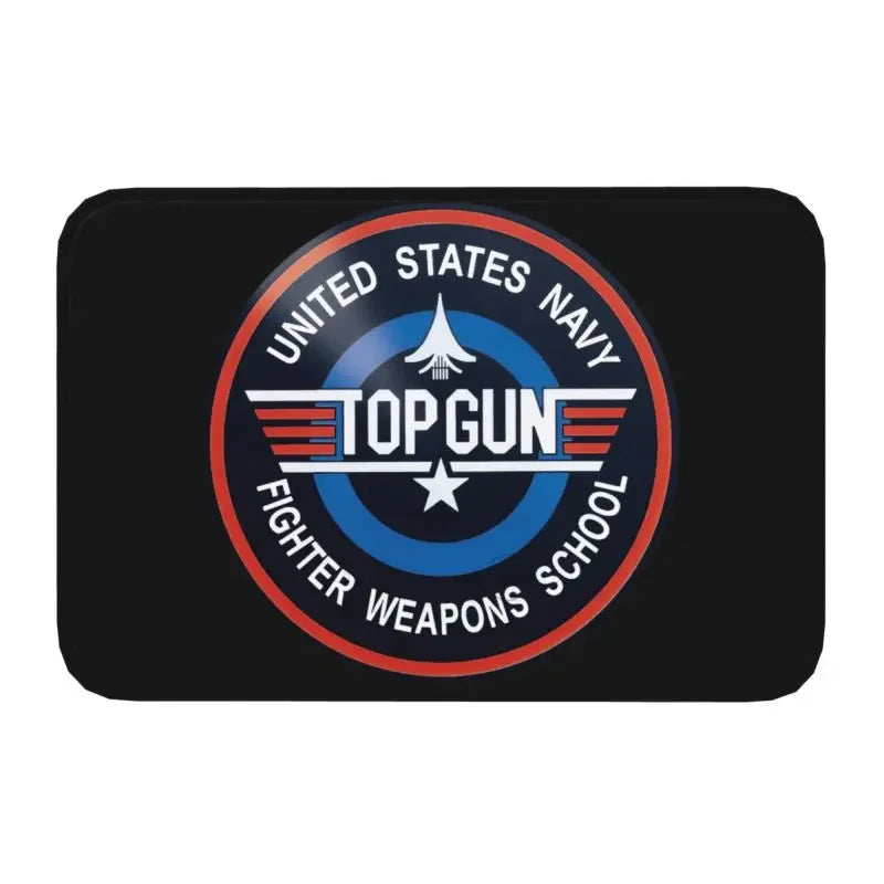 tapis top gun logo avion militaire noir bleu rouge moderne vinyle feutre antidérapant couloir